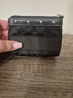 Black COACH (42013) Studded Women's Coin Pouch With Silver Hardware